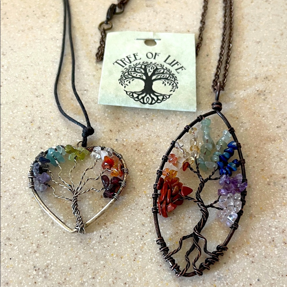 Tree of Life Multicolor Pendant Necklace Set of 2